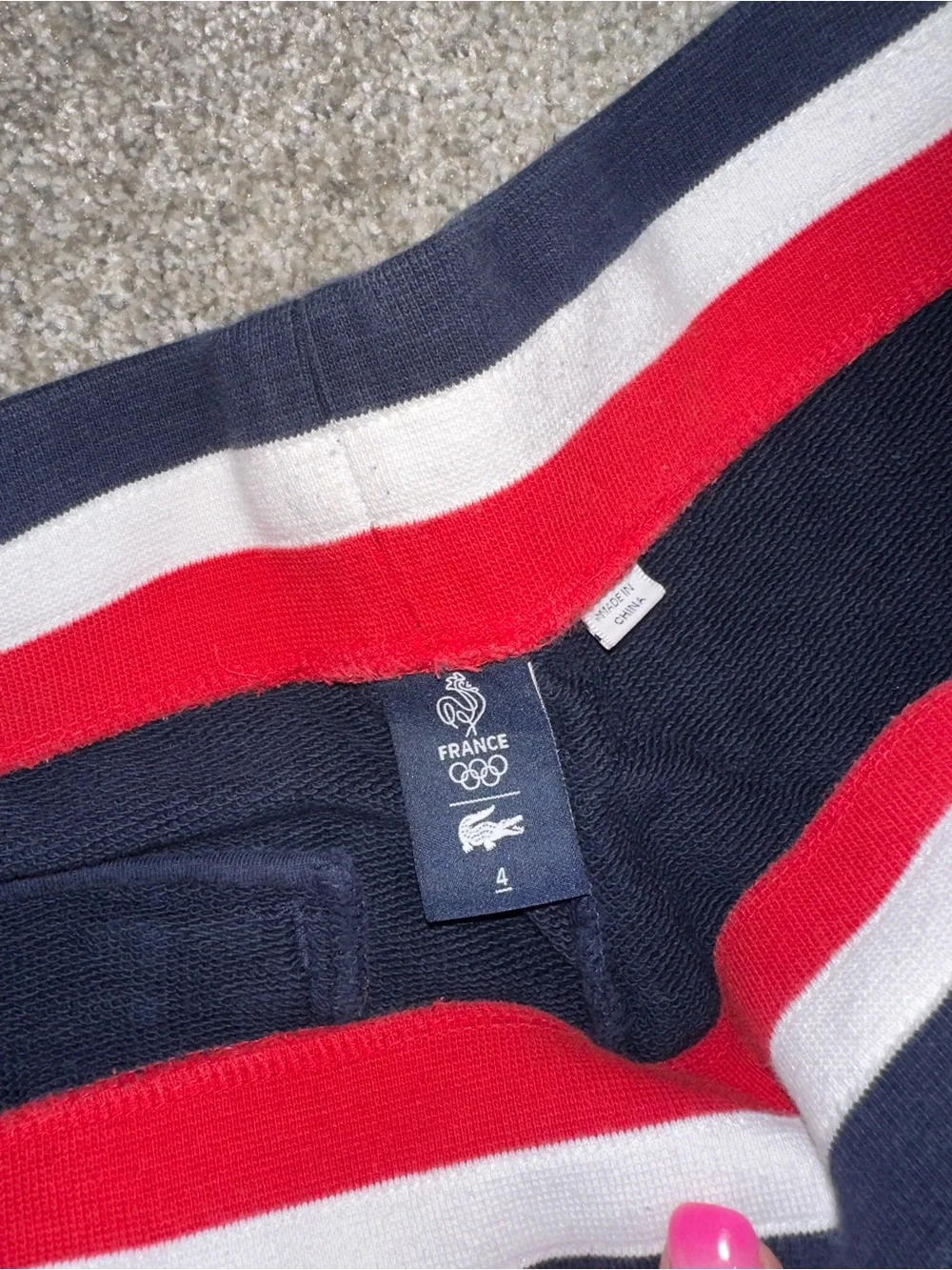 Lacoste Navy Athletic Shorts with Red & White Waistband